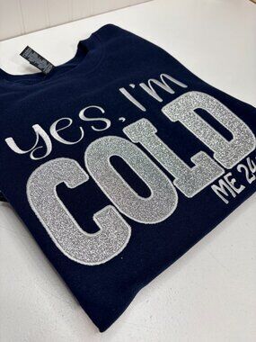 Yes I'm Cold HOODIE Sweatshirt Glitter Applique Embroidered Freezing Winter